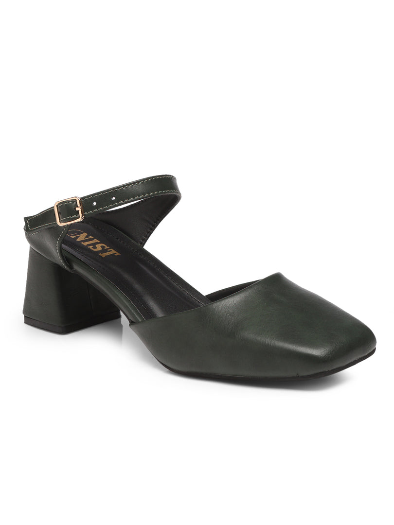 GNIST Square Toe Mule Green Block Heel