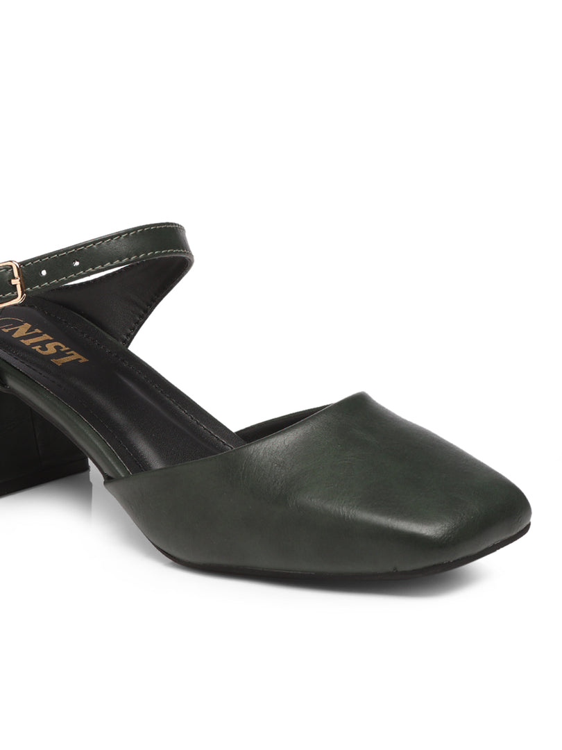 GNIST Square Toe Mule Green Block Heel