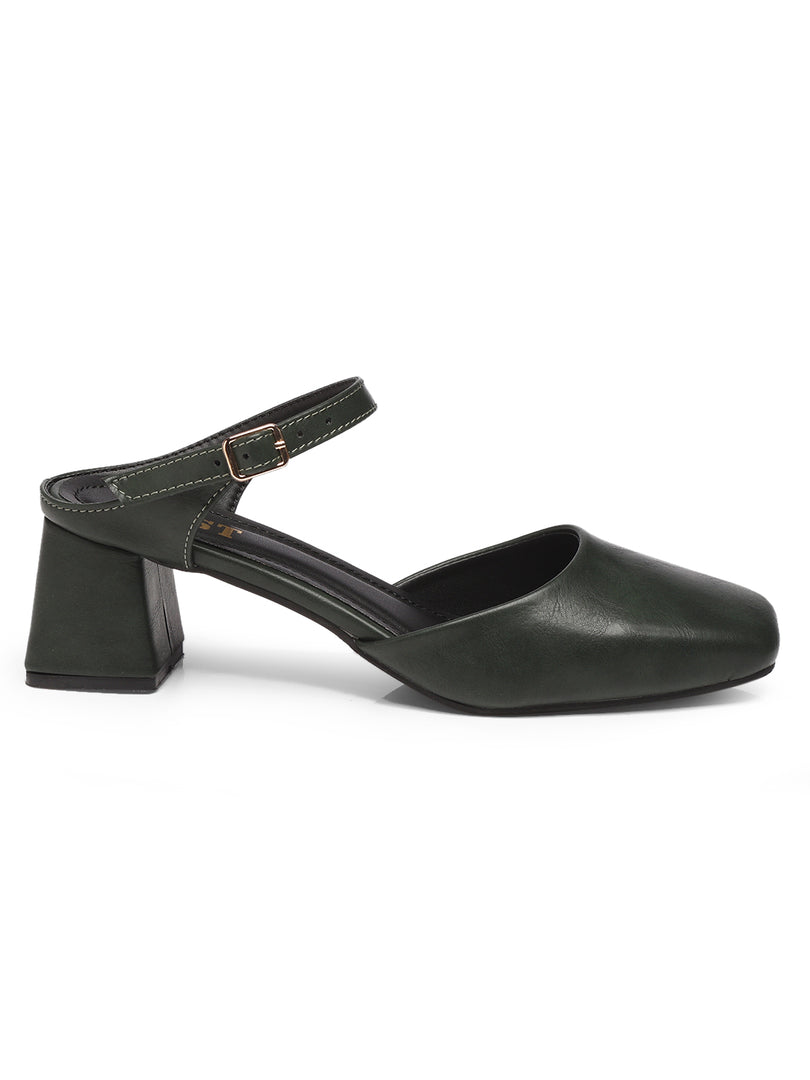 GNIST Square Toe Mule Green Block Heel