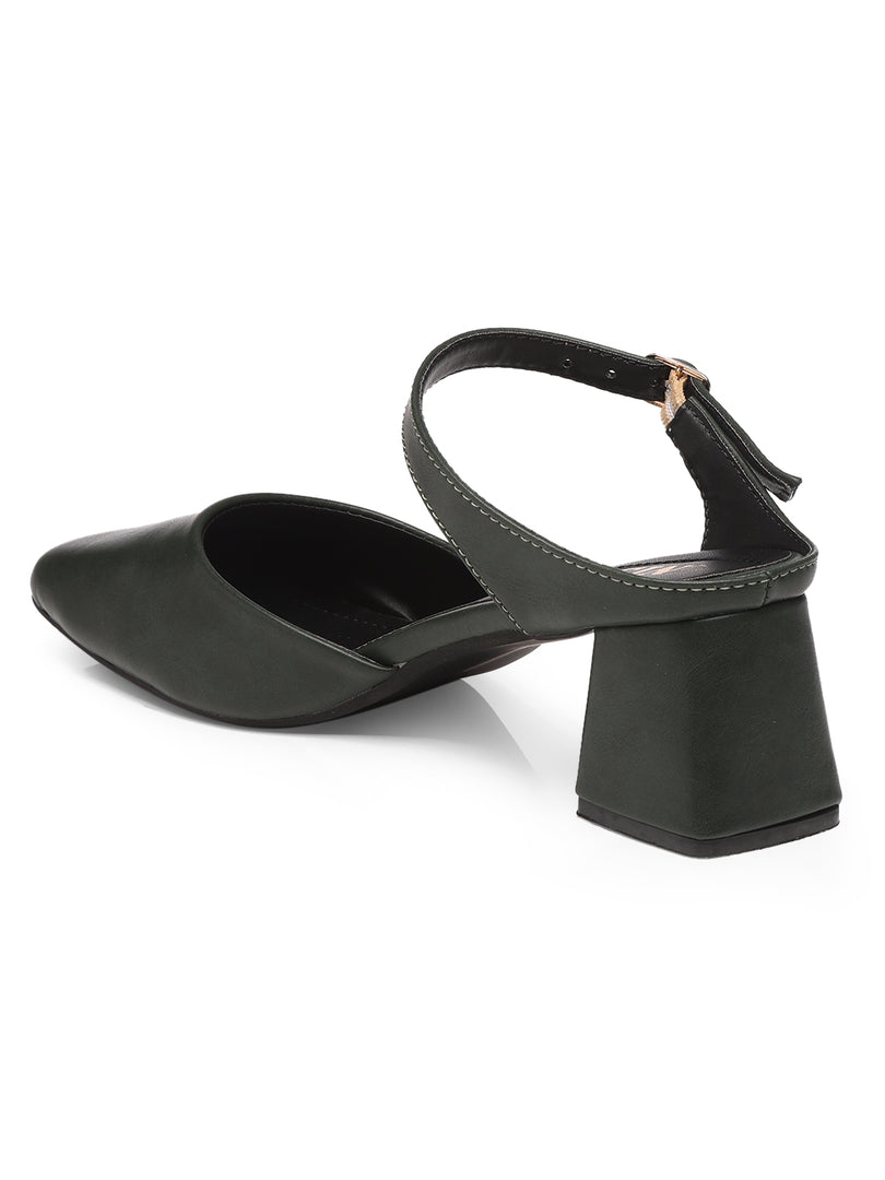 GNIST Square Toe Mule Green Block Heel