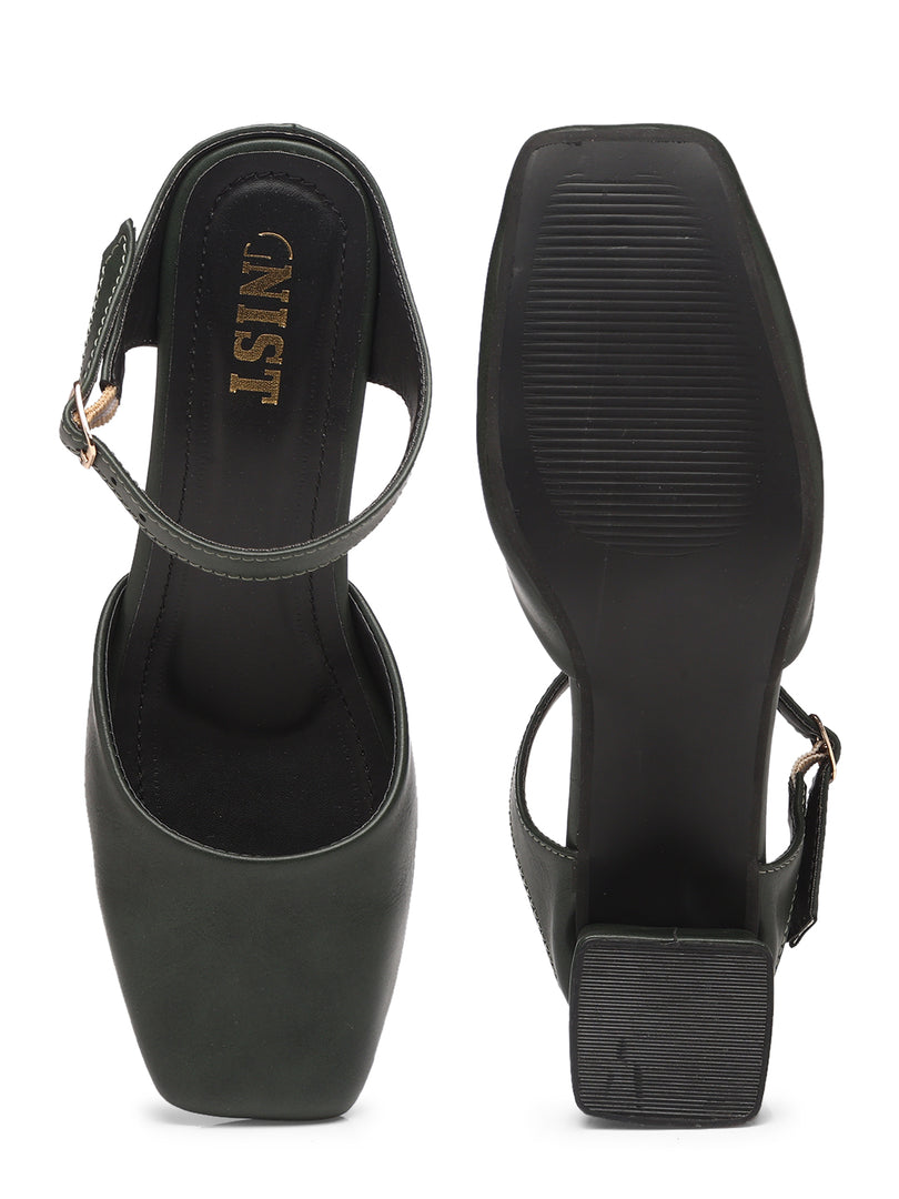 GNIST Square Toe Mule Green Block Heel