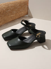 GNIST Square Toe Mule Green Block Heel