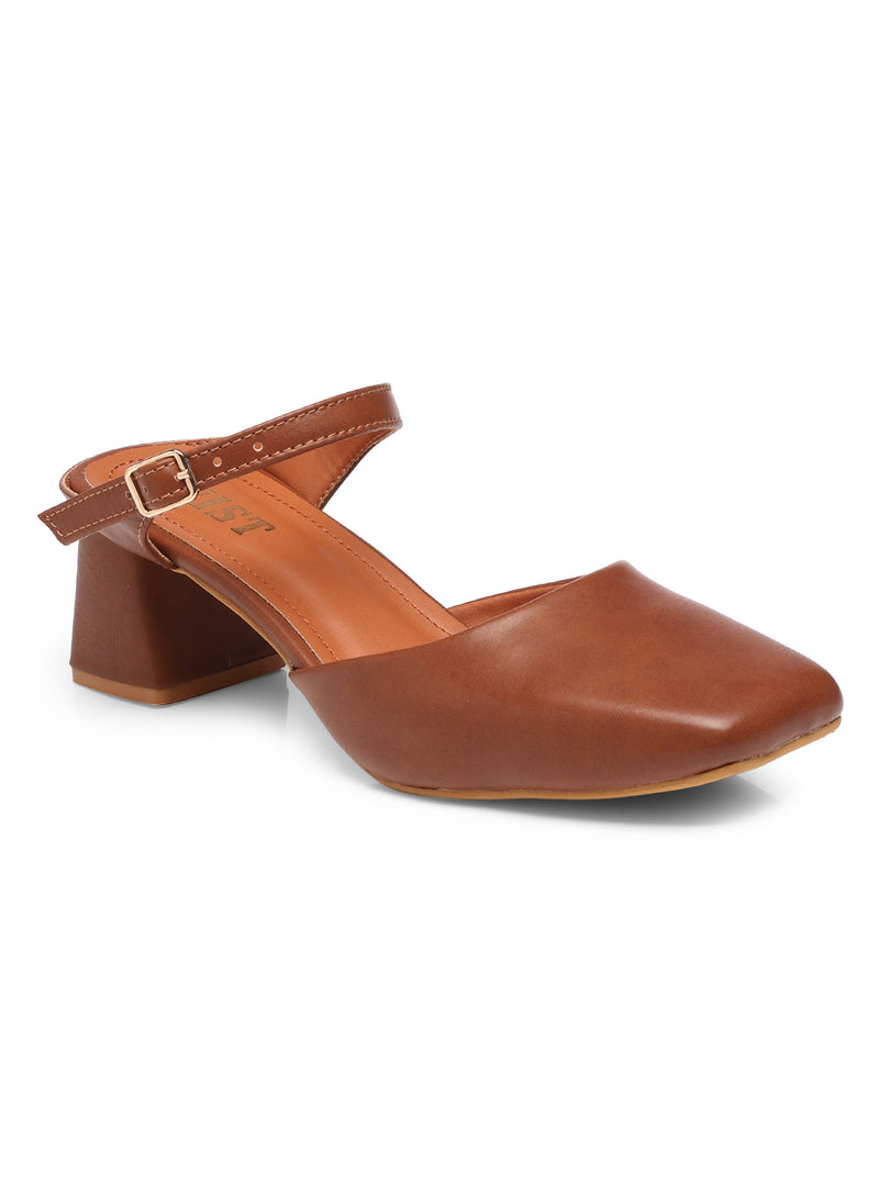 GNIST Square Toe Mule Tan Block Heel