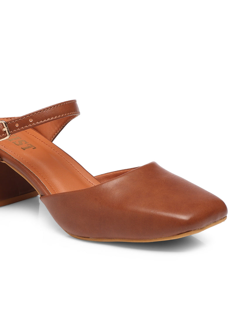 GNIST Square Toe Mule Tan Block Heel