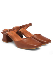 GNIST Square Toe Mule Tan Block Heel