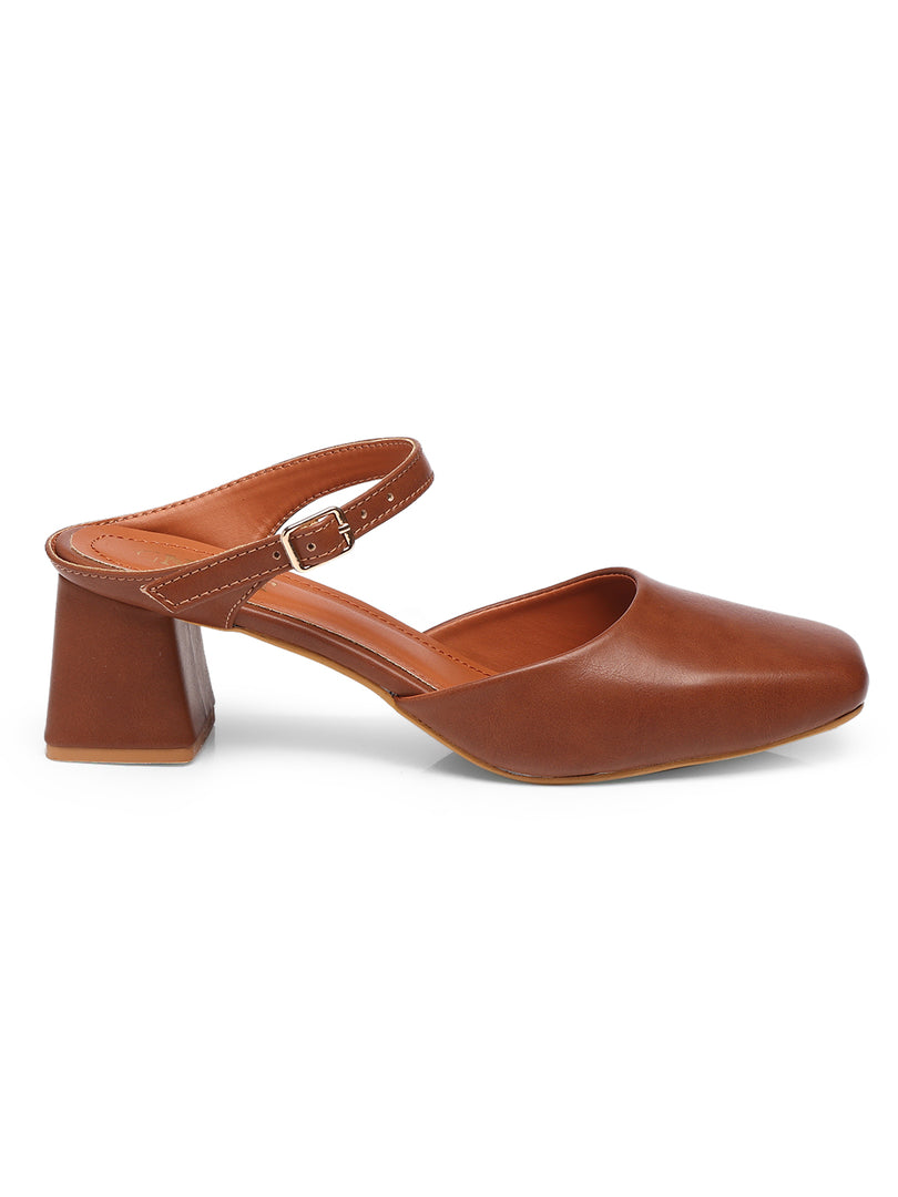 GNIST Square Toe Mule Tan Block Heel