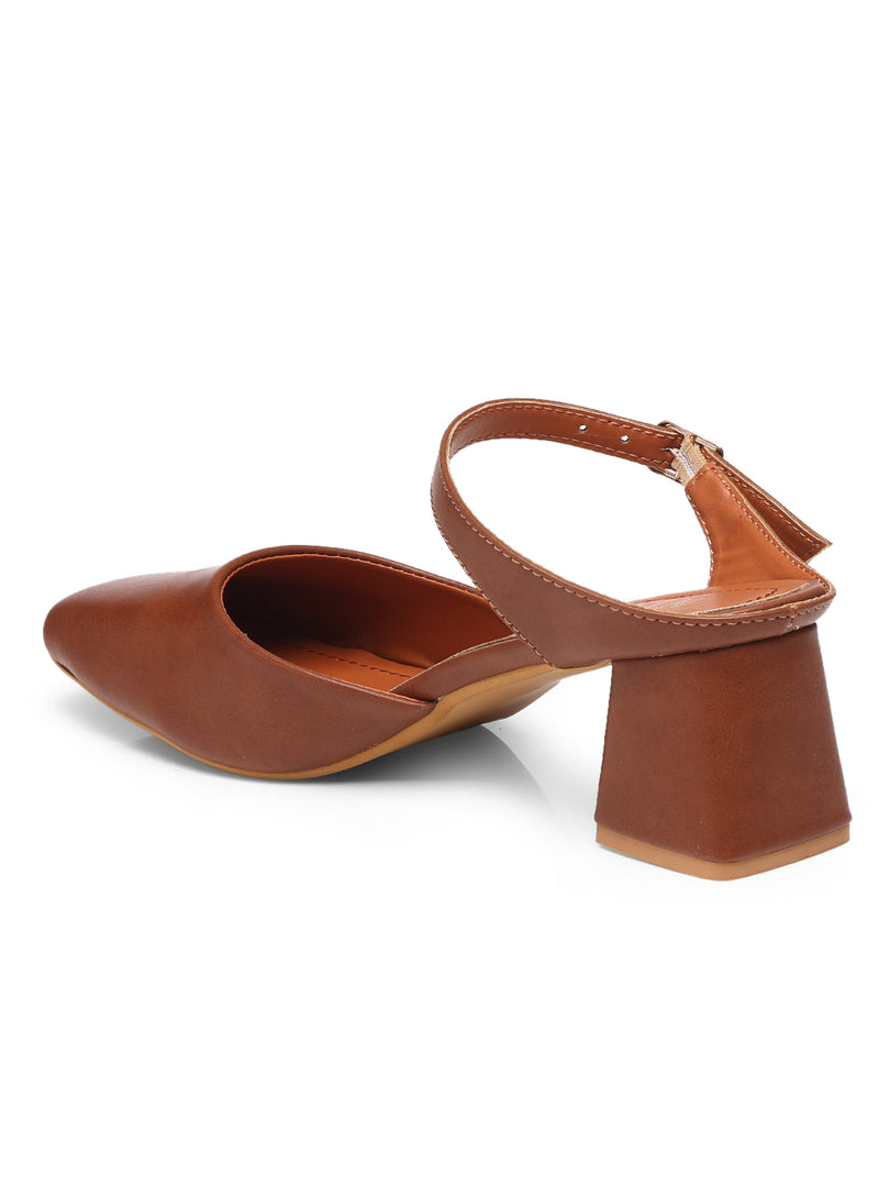 GNIST Square Toe Mule Tan Block Heel