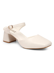 GNIST Square Toe Mule White Block Heel