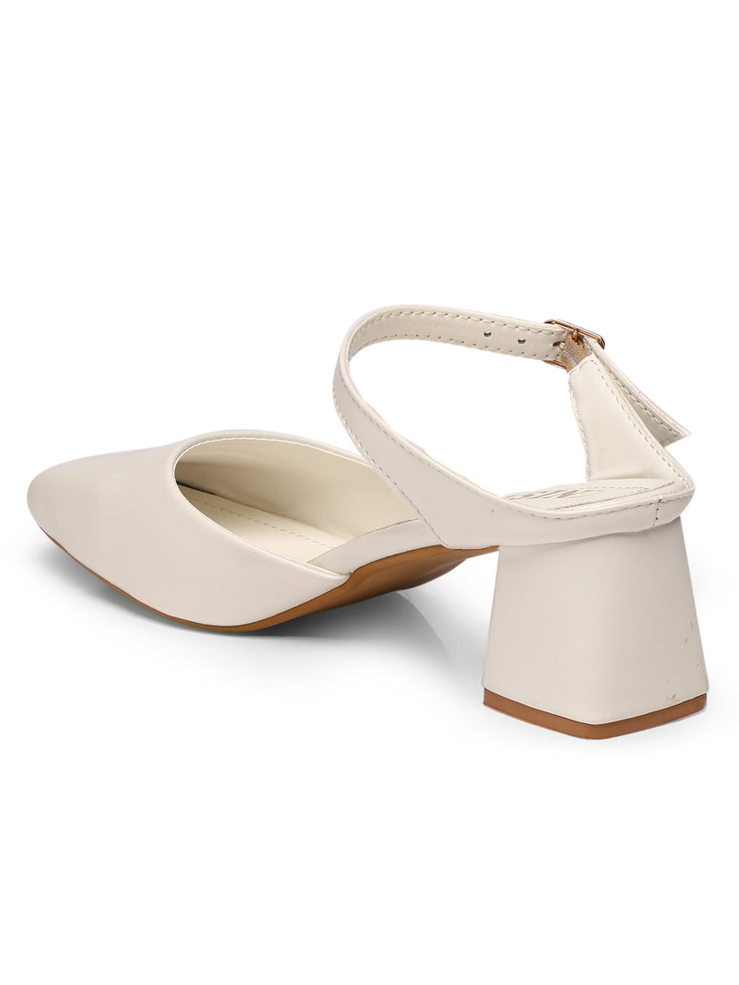 GNIST Square Toe Mule White Block Heel