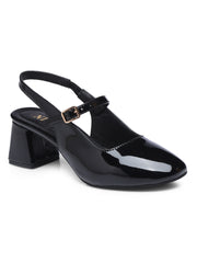 GNIST Structured Round Toe Black Block Heel