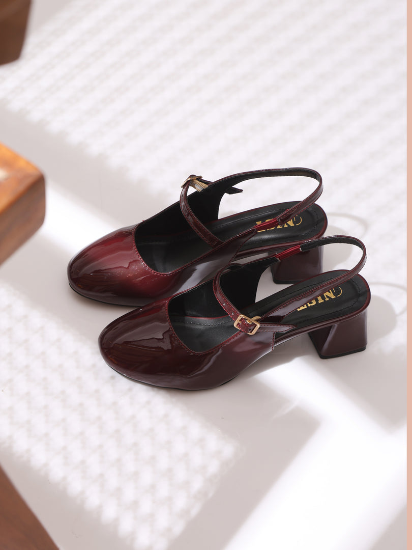 GNIST Structured Round Toe Cherry Block Heel