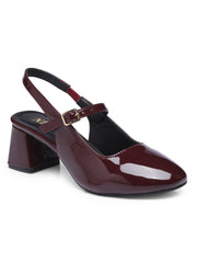 GNIST Structured Round Toe Cherry Block Heel