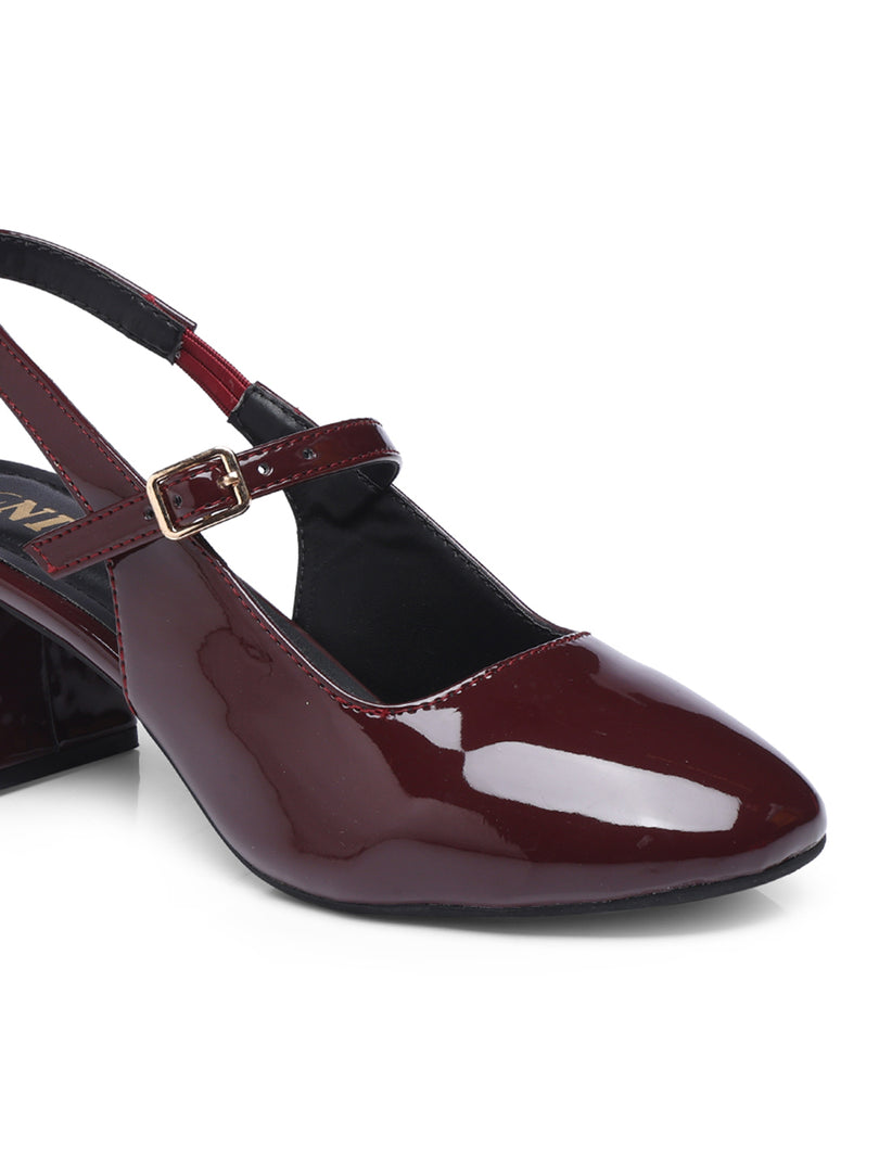 GNIST Structured Round Toe Cherry Block Heel