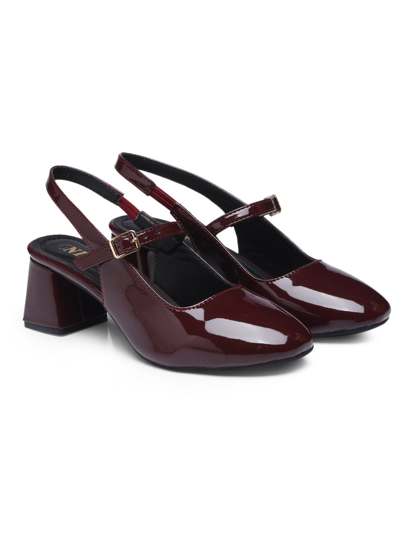 GNIST Structured Round Toe Cherry Block Heel