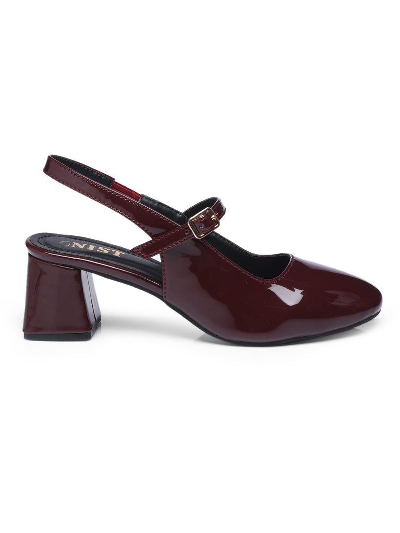 GNIST Structured Round Toe Cherry Block Heel