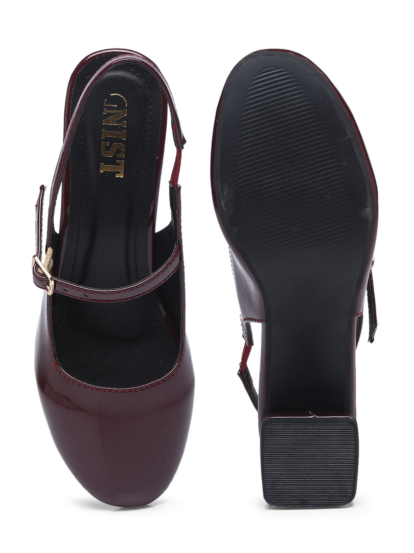 GNIST Structured Round Toe Cherry Block Heel