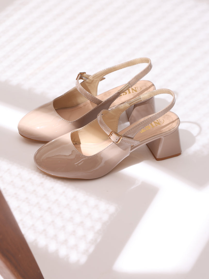 GNIST Structured Round Toe Nude Block Heel