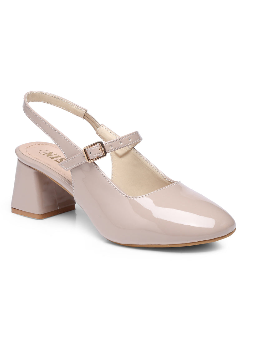 GNIST Structured Round Toe Nude Block Heel