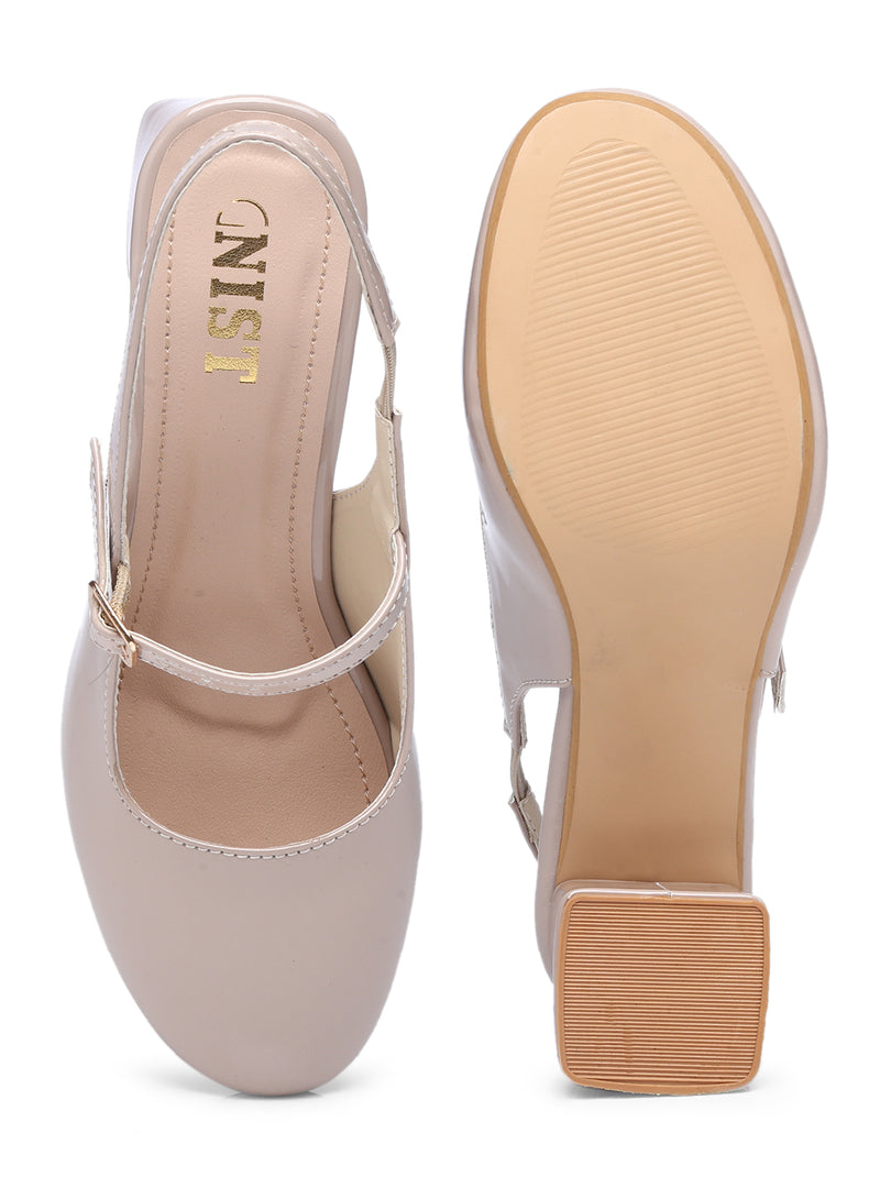 GNIST Structured Round Toe Nude Block Heel