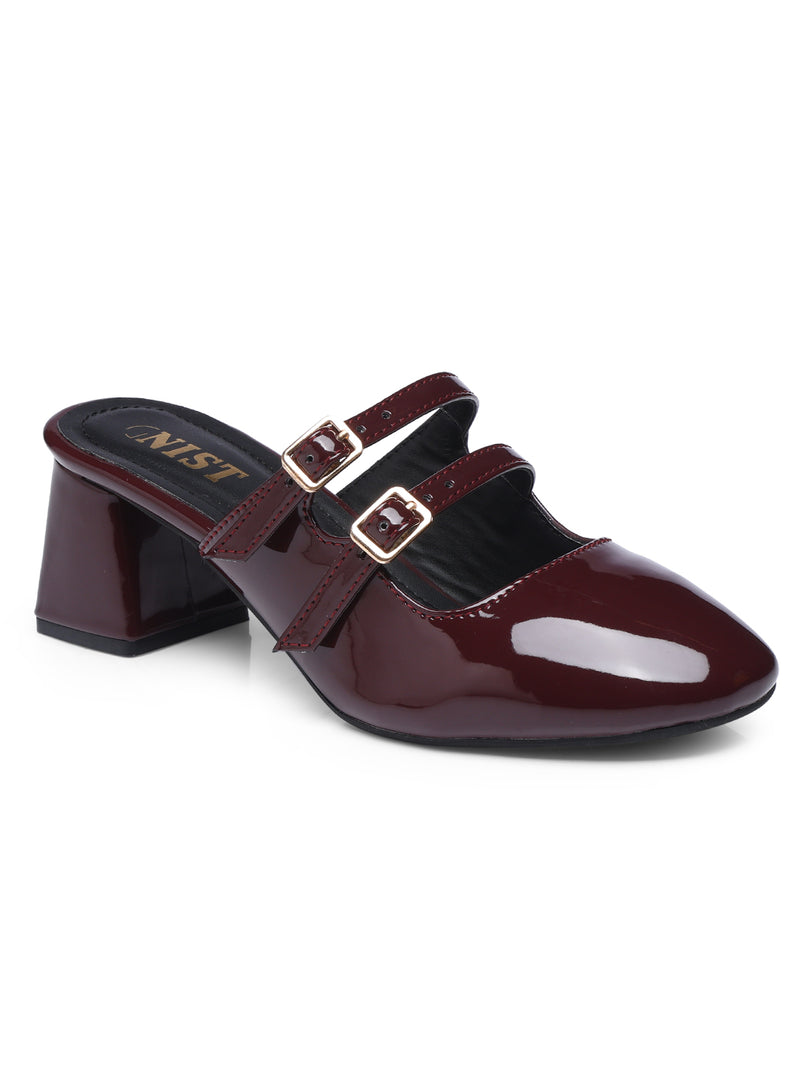 GNIST Structured Round Toe Mule Cherry Block Heel