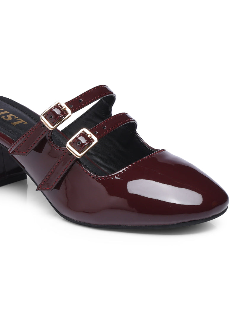 GNIST Structured Round Toe Mule Cherry Block Heel