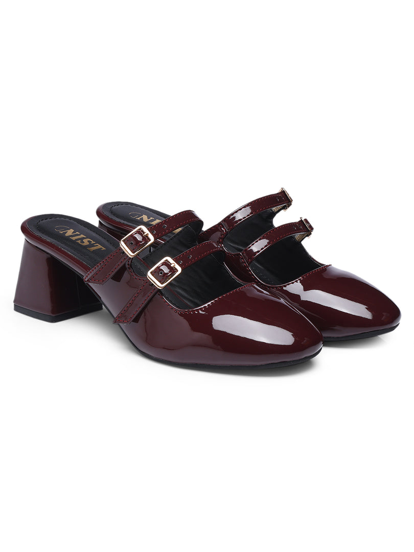 GNIST Structured Round Toe Mule Cherry Block Heel