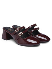 GNIST Structured Round Toe Mule Cherry Block Heel