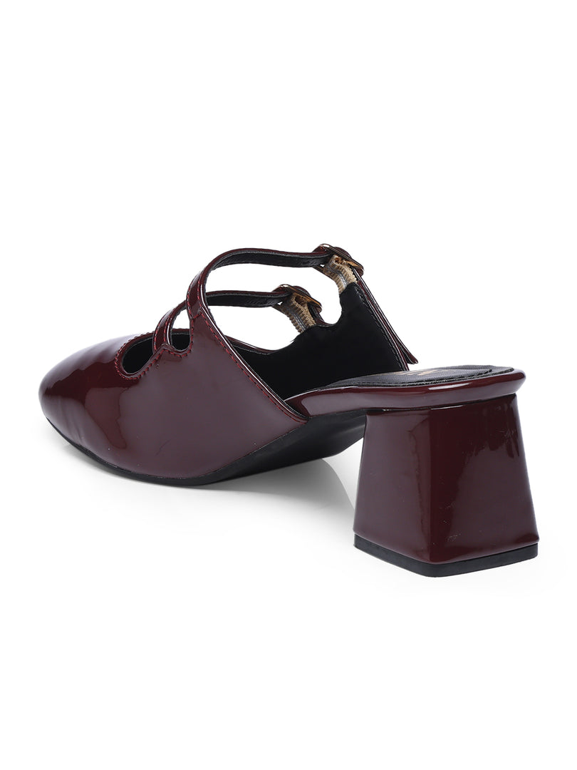 GNIST Structured Round Toe Mule Cherry Block Heel