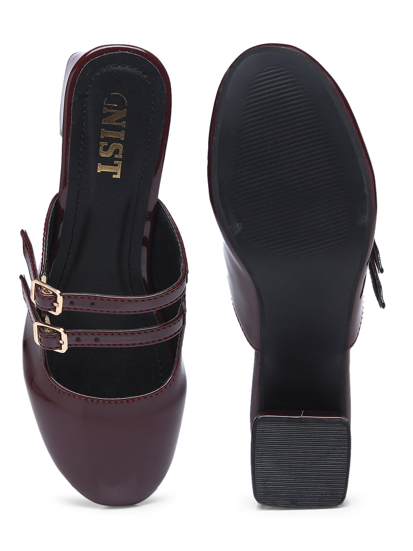 GNIST Structured Round Toe Mule Cherry Block Heel