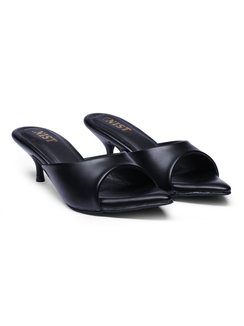 GNIST Comfortable Open Toe Black Kitten Heel