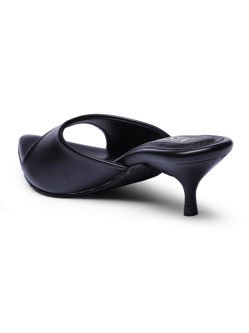 GNIST Comfortable Open Toe Black Kitten Heel