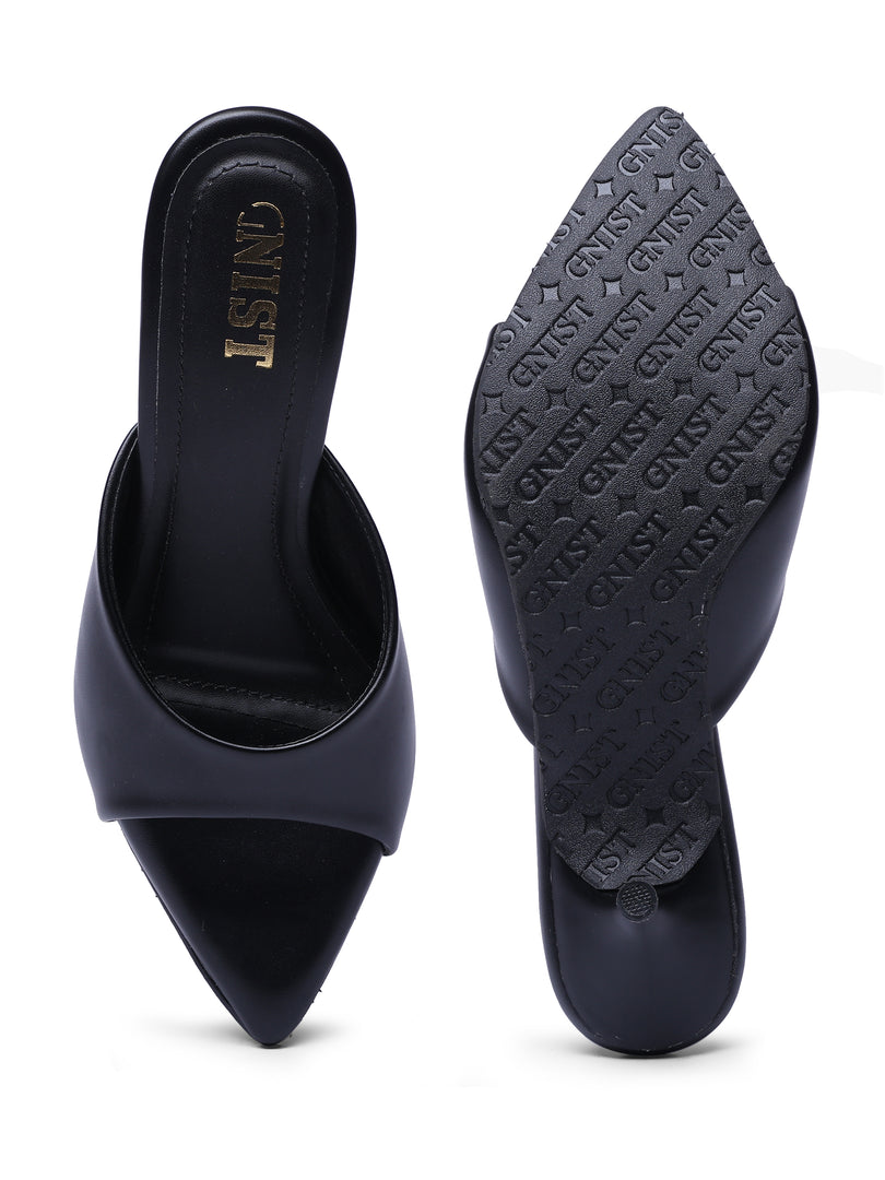 GNIST Comfortable Open Toe Black Kitten Heel