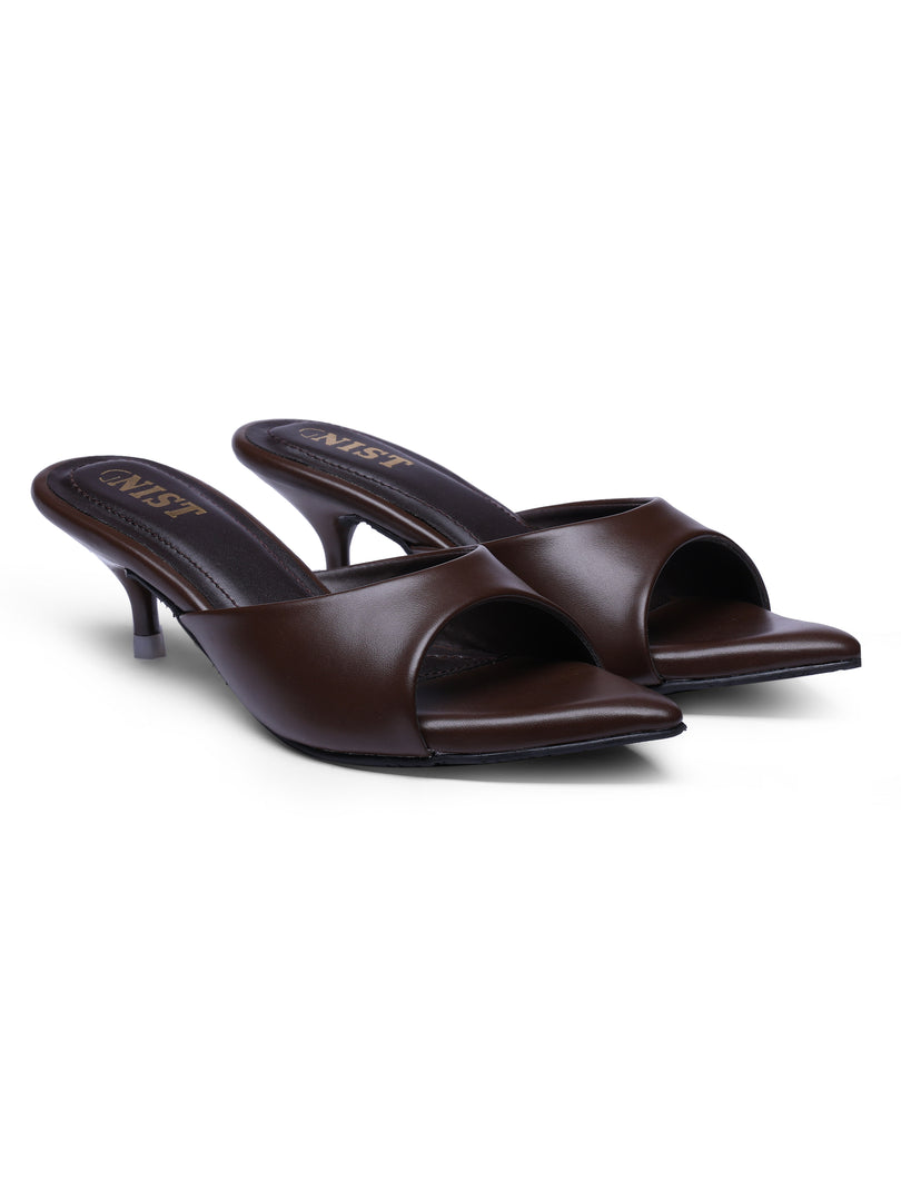 GNIST Comfortable Open Toe Brown Kitten Heel