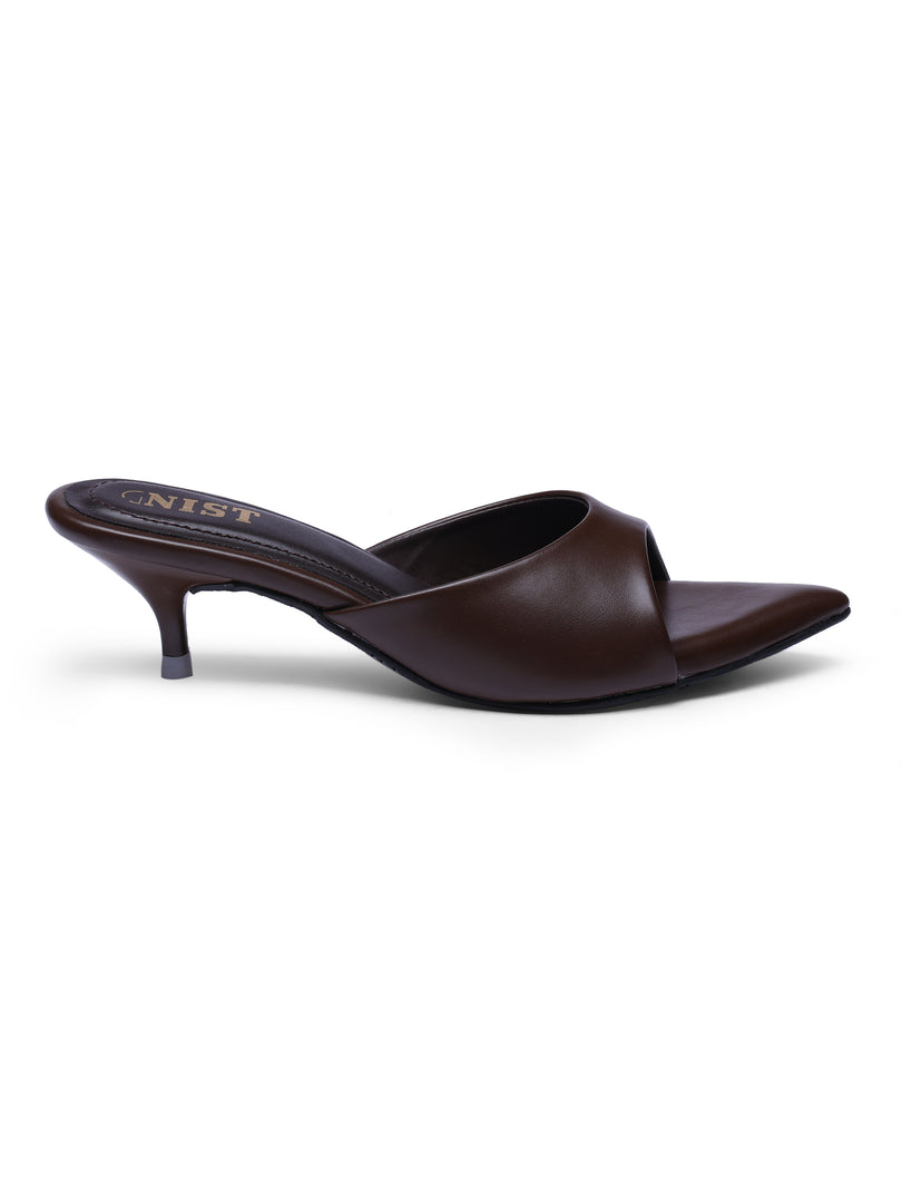 GNIST Comfortable Open Toe Brown Kitten Heel
