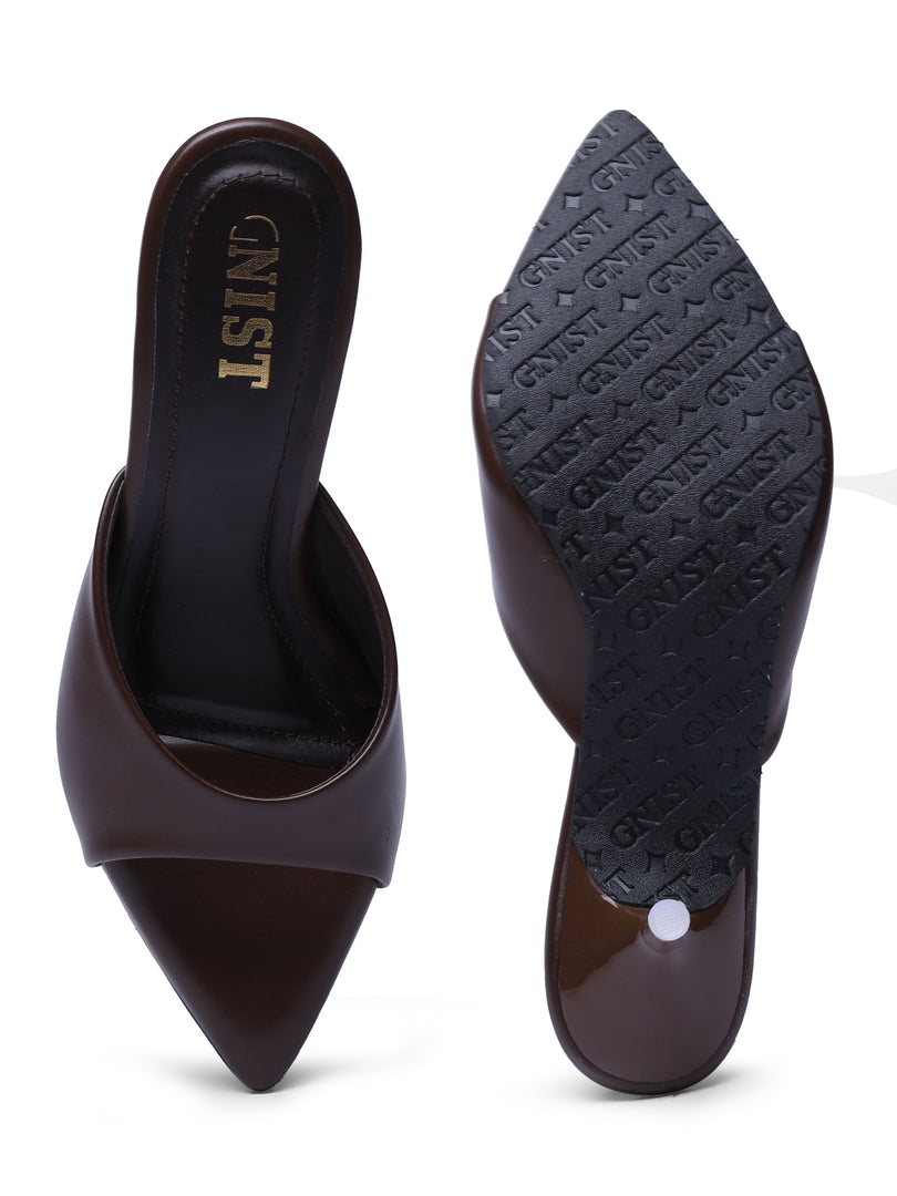 GNIST Comfortable Open Toe Brown Kitten Heel