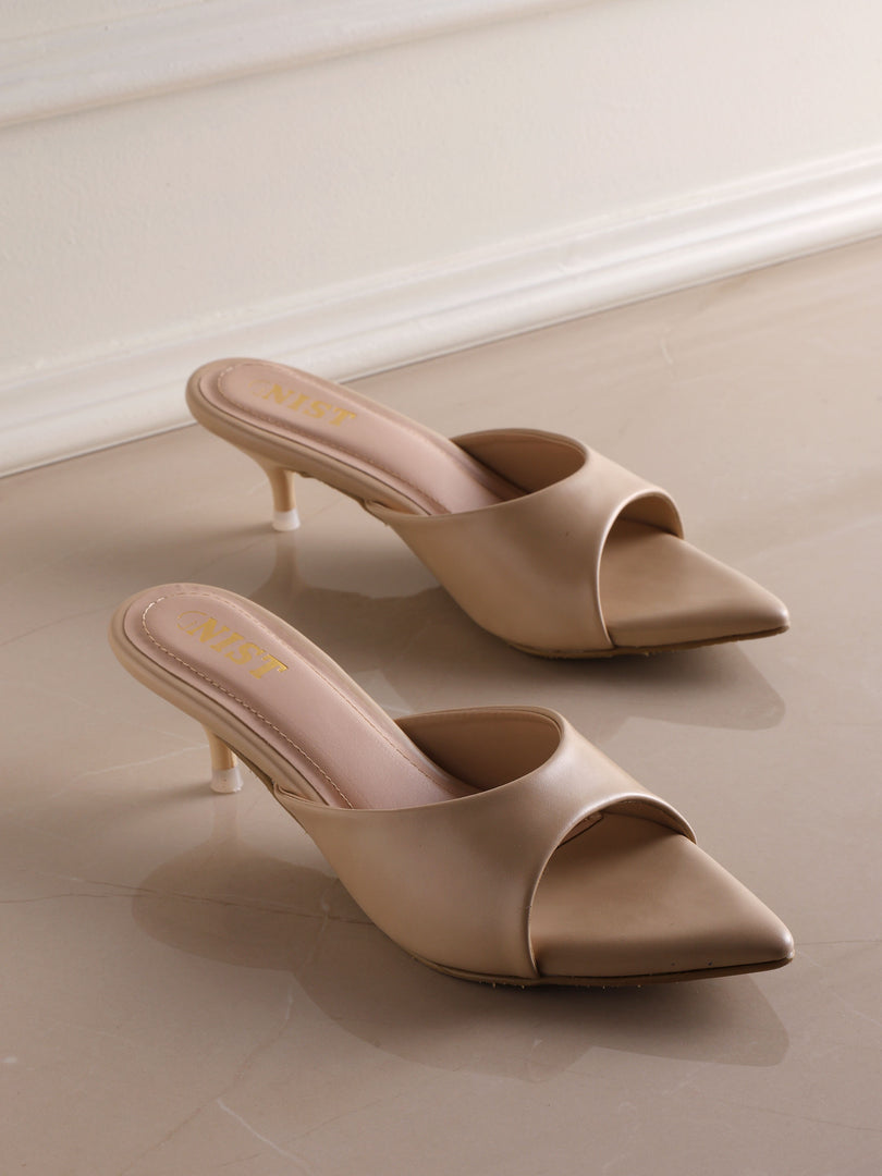 GNIST Comfortable Open Toe Nude Kitten Heel