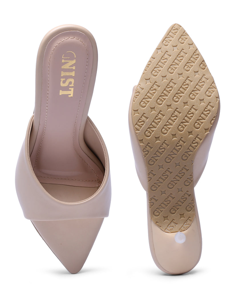 GNIST Comfortable Open Toe Nude Kitten Heel