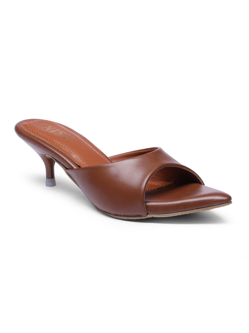 GNIST Comfortable Open Toe Tan Kitten Heel