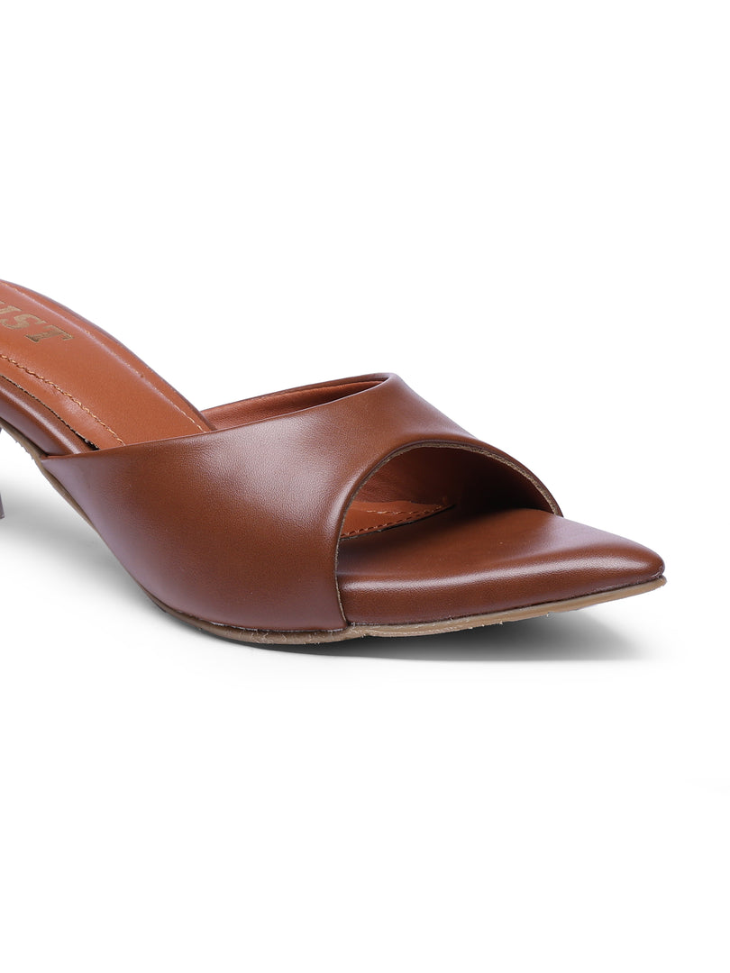 GNIST Comfortable Open Toe Tan Kitten Heel