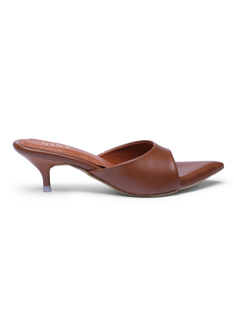 GNIST Comfortable Open Toe Tan Kitten Heel