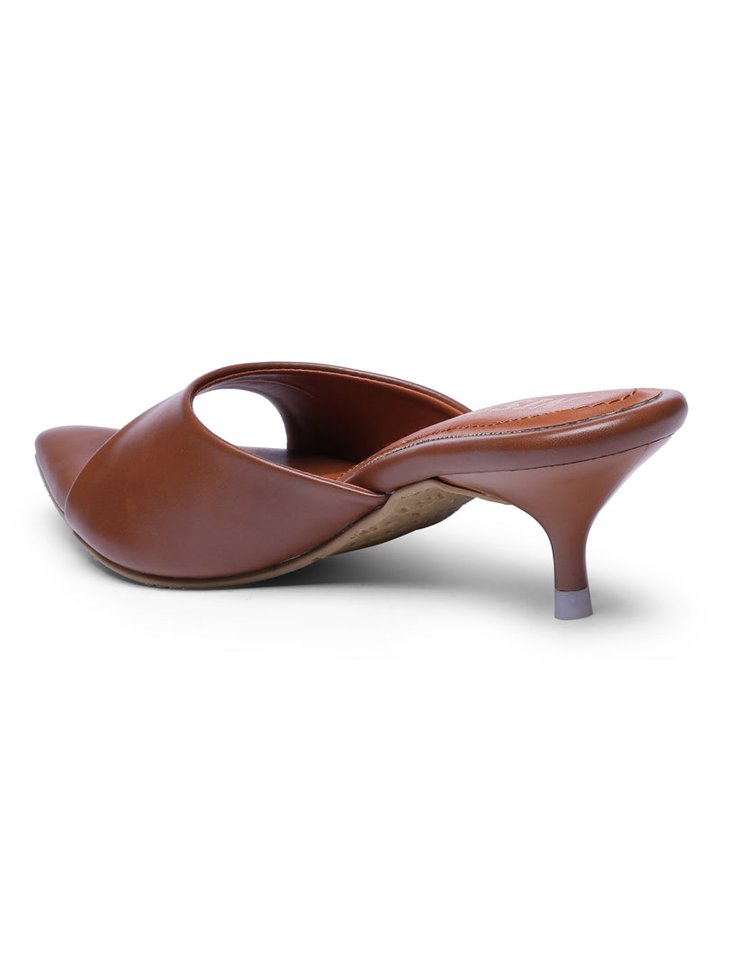 GNIST Comfortable Open Toe Tan Kitten Heel