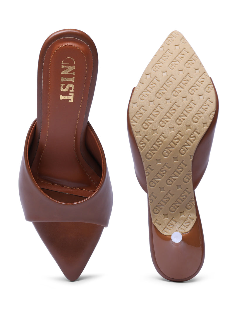 GNIST Comfortable Open Toe Tan Kitten Heel