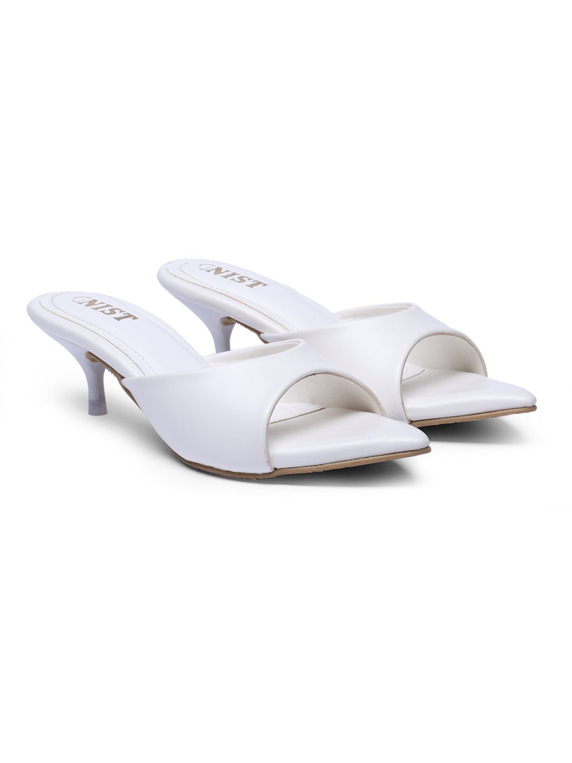 GNIST Comfortable Open Toe White Kitten Heel