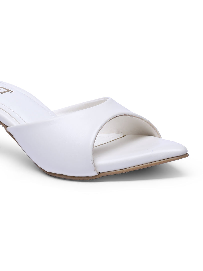 GNIST Comfortable Open Toe White Kitten Heel