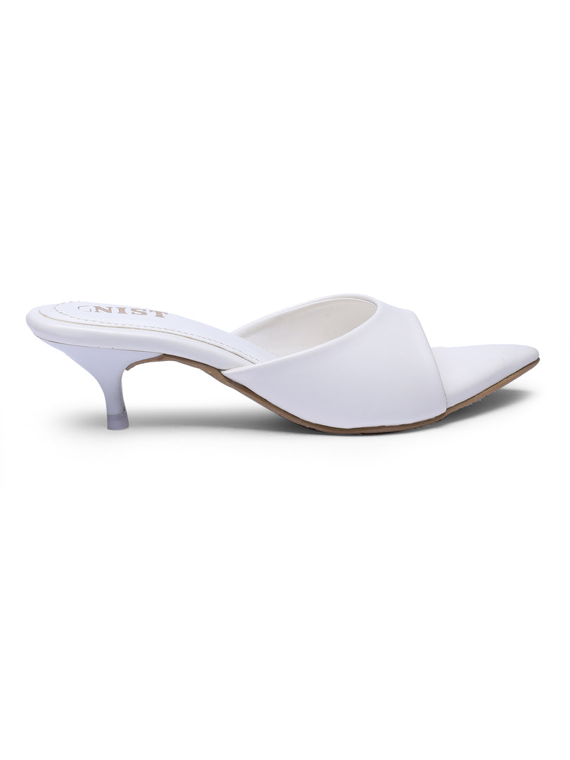 GNIST Comfortable Open Toe White Kitten Heel