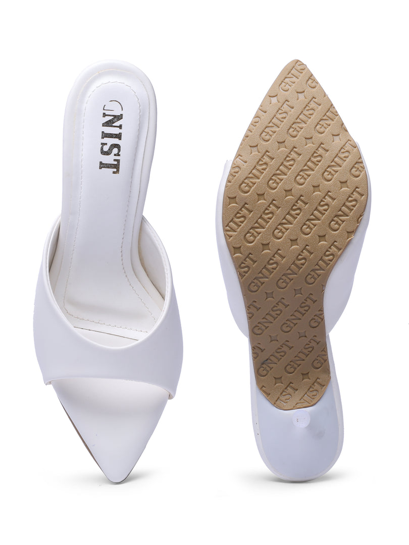 GNIST Comfortable Open Toe White Kitten Heel