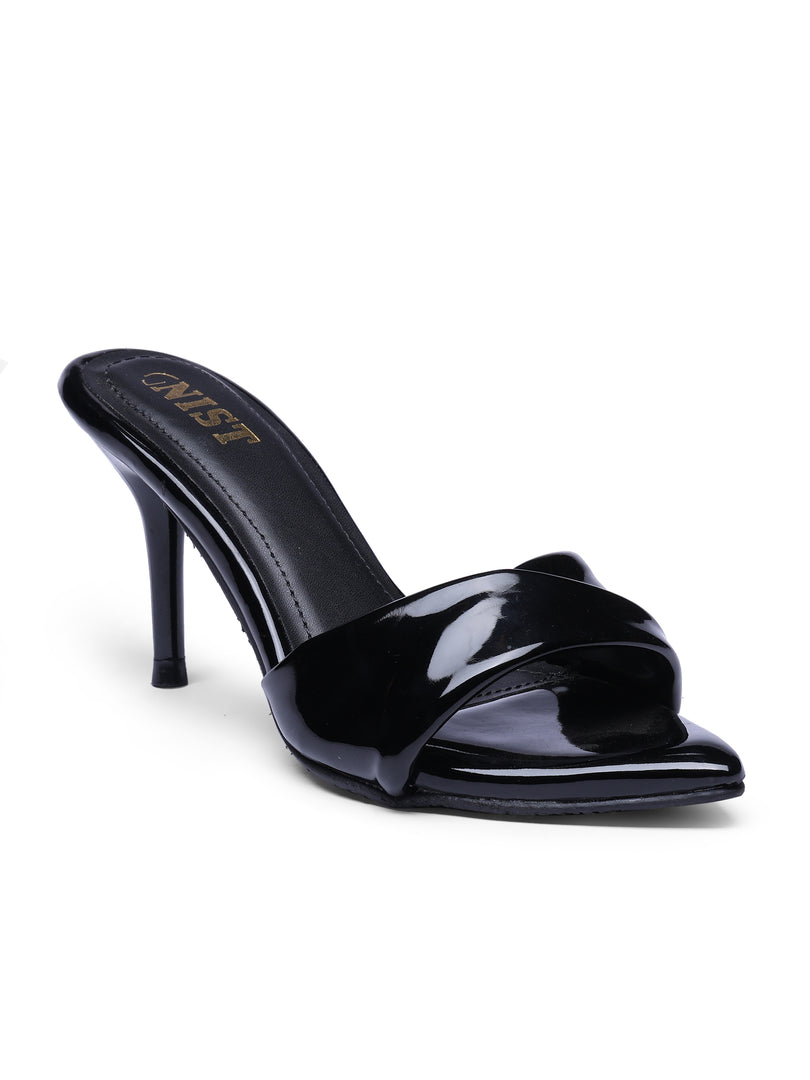 GNIST Open Toe Twisted Strap Black Stilettos Heel