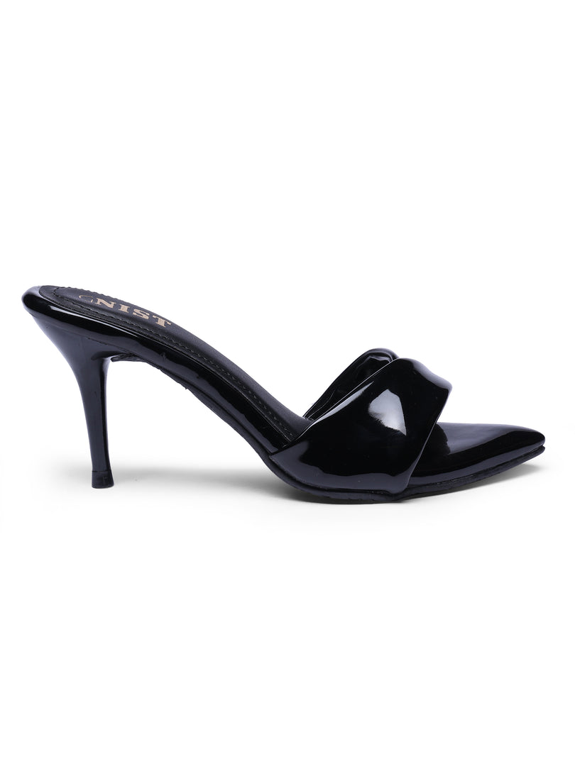 GNIST Open Toe Twisted Strap Black Stilettos Heel