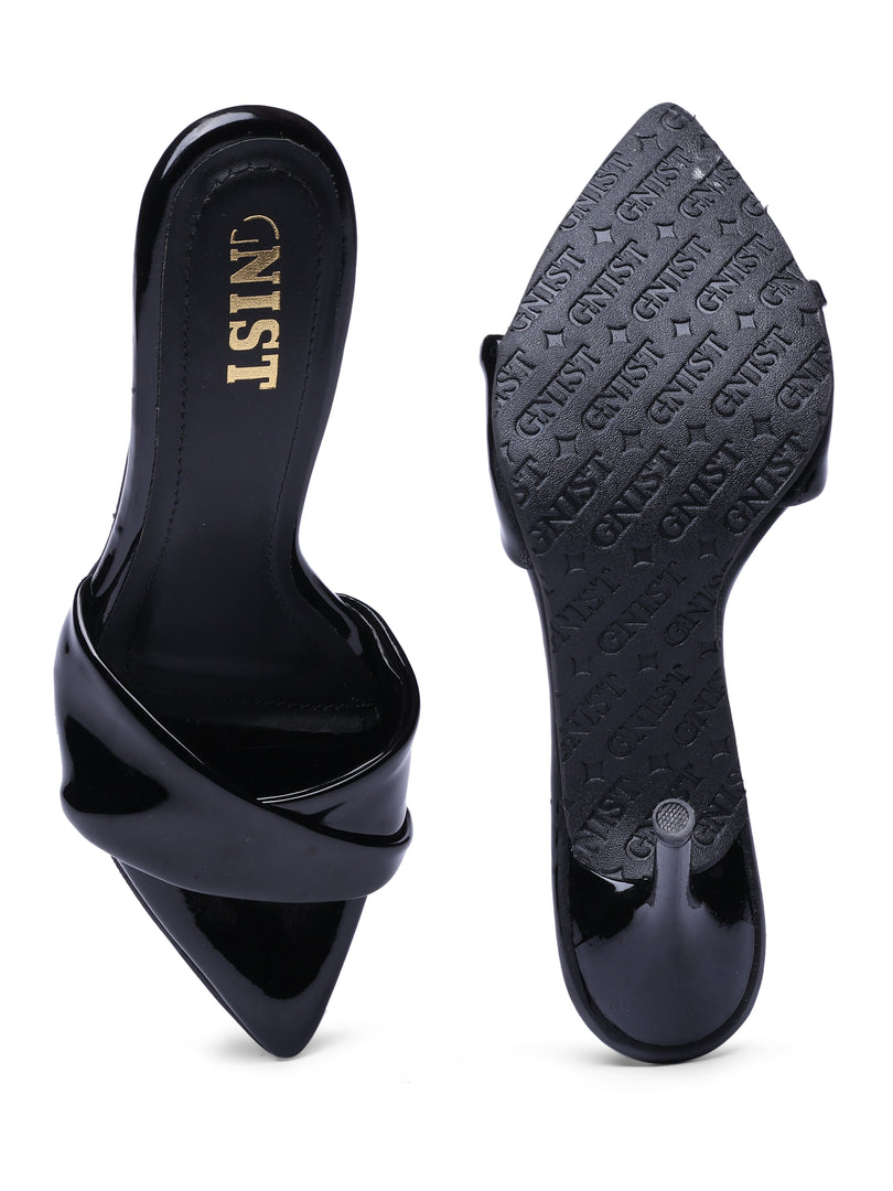 GNIST Open Toe Twisted Strap Black Stilettos Heel