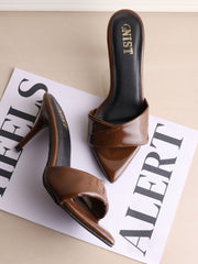 GNIST Open Toe Twisted Strap Brown Stilettos Heel